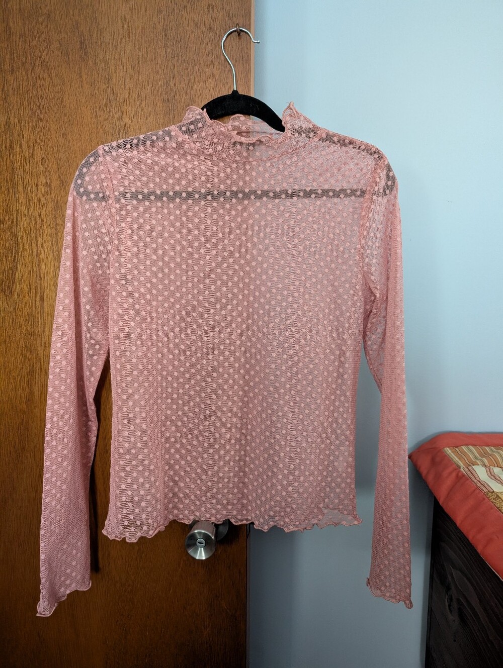 Ambiance Sheer Pink Dot-Textured Long Sleeve Top - Women's Size L